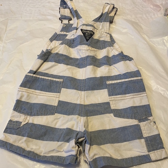 VINTAGE THICK STRIPED OVERALL SHORTS LGT BLUEWHITE - Picture 8 of 9